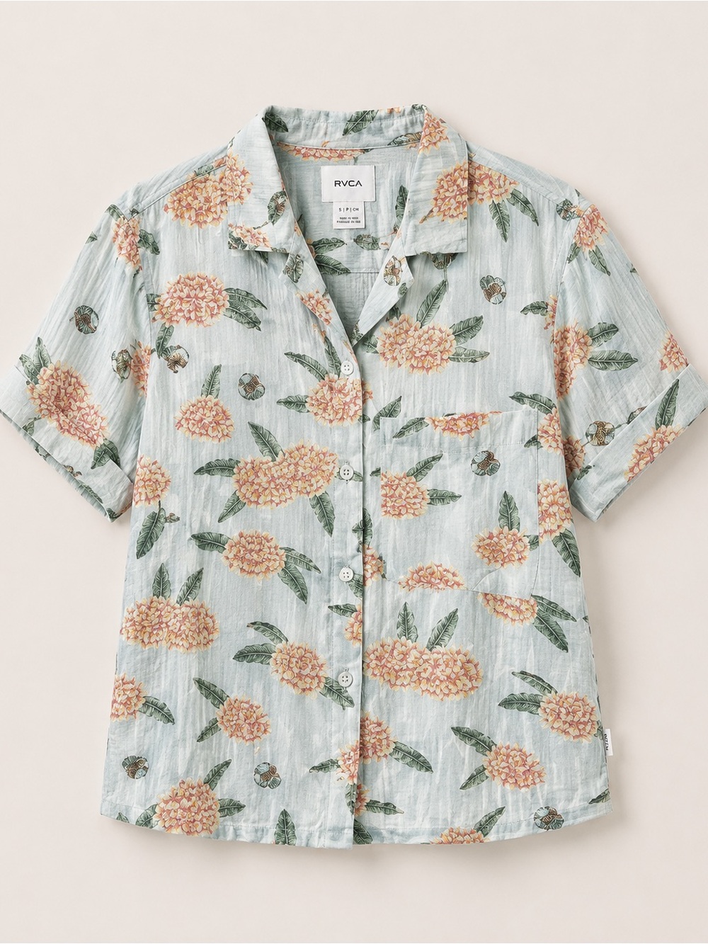 RVCA collared button with tropical sculls size small